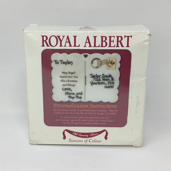 Royal Albert Old Country Roses Postcard Ornament Baby’s 1st  Christmas 2001 - Picture 2 of 11